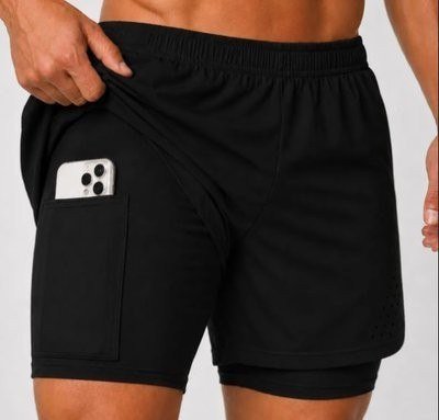 Bermuda Compressão Masculina 2em1 Forro Sem Costura Academia Preto Liso G