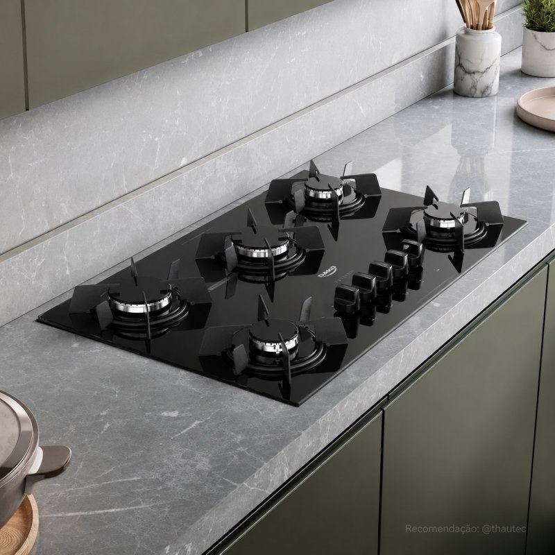 Cooktop 5 Bocas Dako Pratiko com Mesa de Vidro Acendimento Super Automático e Mega Chama Bivolt