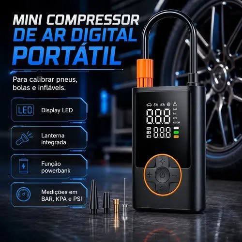 Compressor Portátil Digital Com Visor Para Carro Moto Bike Calibrador De Pneu