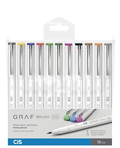 Marcador Artístico Ponta Pincel, CiS, Graf Brush Fine, 12 Cores