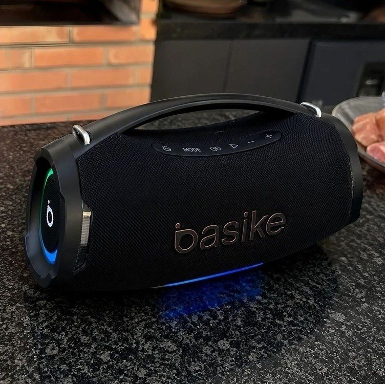 Basike Caixa de Som Estéreo Sem Fio, Boombox 200W, Bluetooth, preto