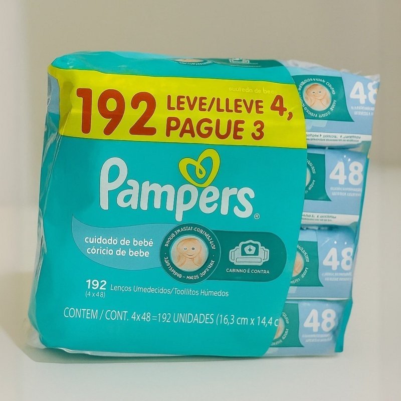 Lenços Umedecidos Pampers Cuidado de Bebê 192 Unidades + Frete Grátis