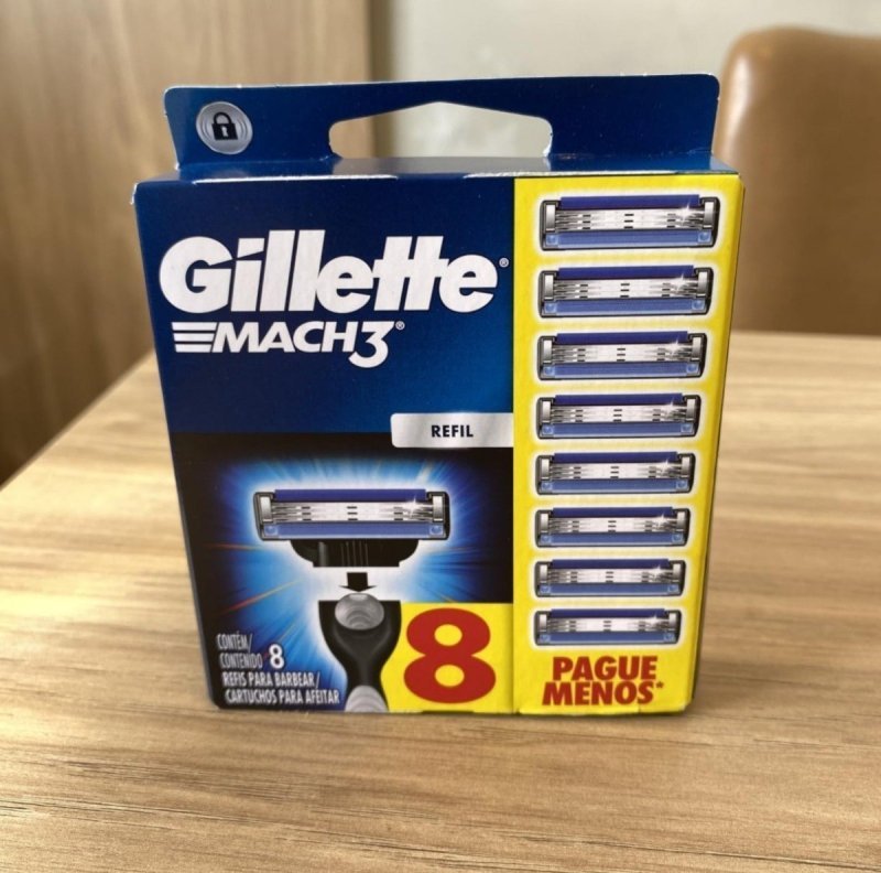 Gillette Mach3, Carga para Aparelho de Barbear com 3 Lâminas 8 Unidades + Frete Grátis