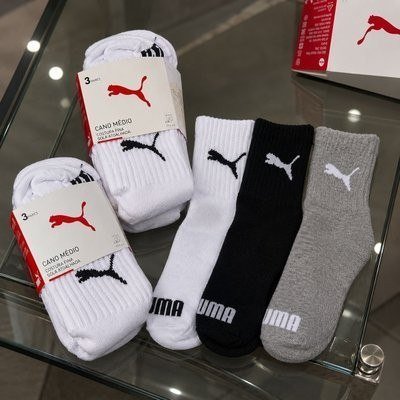 Kit 6 Pares Meias Puma Cano Médio Alto Atoalhada Original