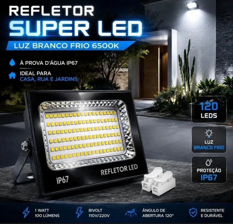 Kit 2 Refletor Super Led 400w Ip67 Holofote Bivolt Prova D'água Branco Frio 6500k Preto