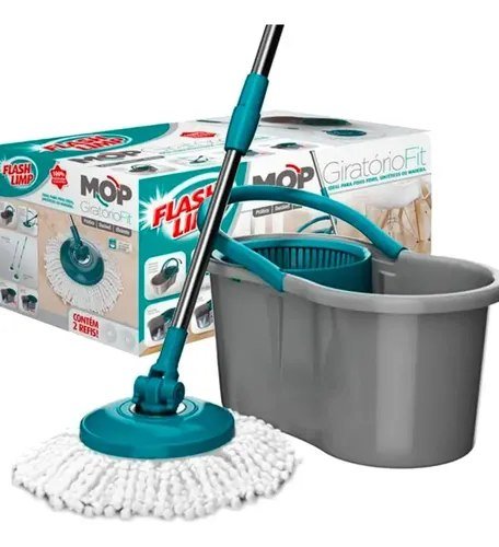 Mop Giratório Fit Balde Limpeza Geral 8l Multiuso Flash Limp Cor Cinza