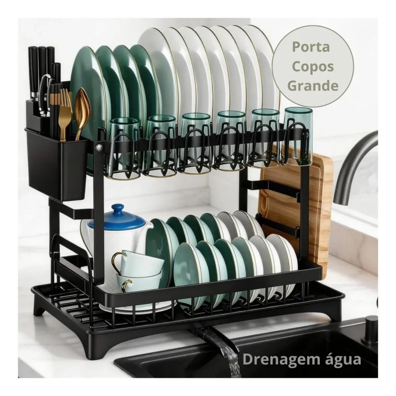 Escorredor de Louças 2 Andares Zelvi – Aço Carbono Preto