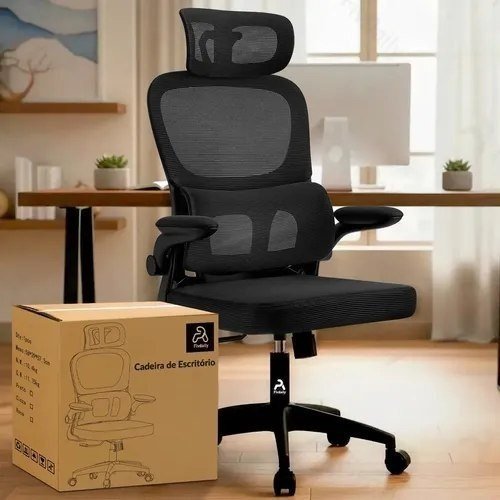 Cadeira de Escritório Sweet Studio Ergonômica Preta, com Apoio de Cabeça e Suporte Lombar + Frete Grátis