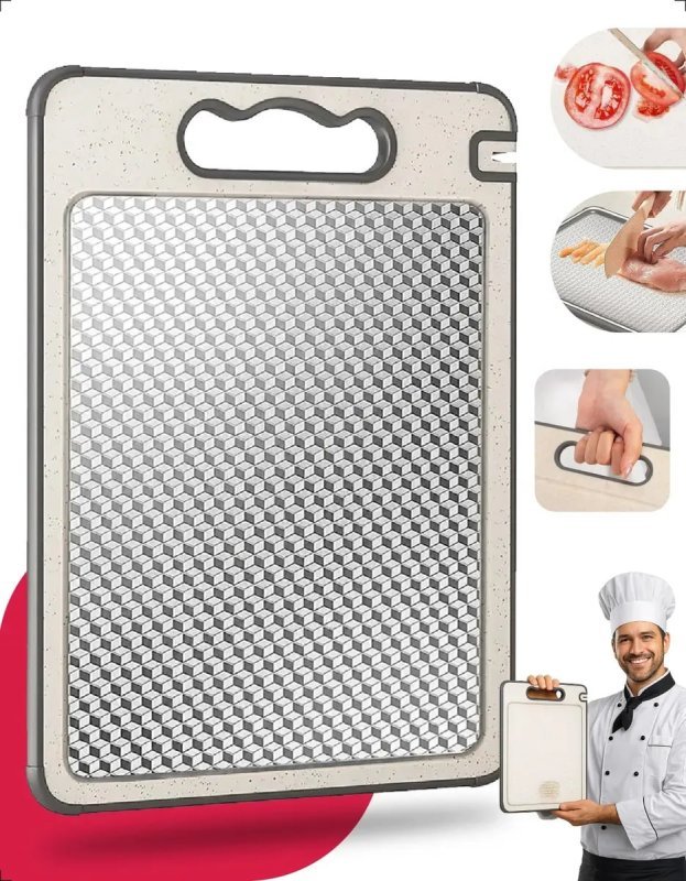 Tábua de Corte Dupla Face Inox e PP – Com Afiador Embutido