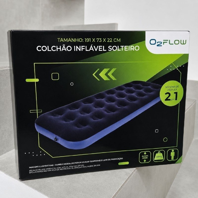 Colchão Inflável Solteiro Aveludado O2Flow + Frete Grátis
