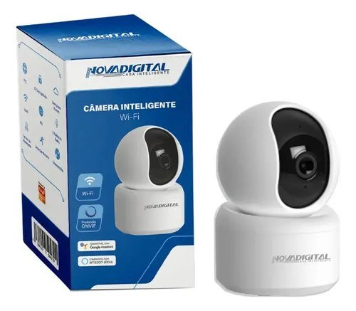 Câmera Segurança Wifi Interna Inteligente Novadigital Full Hd Cs355-a Ptz 355° 1080p Onvif App Tuya Smart Life Alexa Google Visão Noturna Áudio Detecção Movimento Bivolt Branca