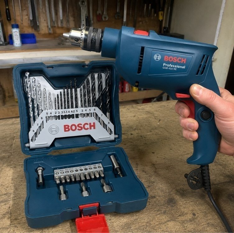Furadeira Industrial Impacto Rev 450w Gsb 450 Re Bosch + Kit + Frete Grátis