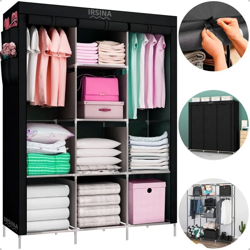Guarda-Roupa Dobrável Organizador Colmeia Preto – 8 Prateleiras IRSINA