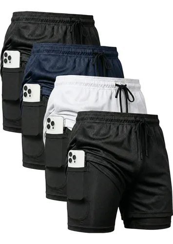 Kit 4 Shorts 2 Em 1 Duplo Dryfit Masculino Compressão Térmic