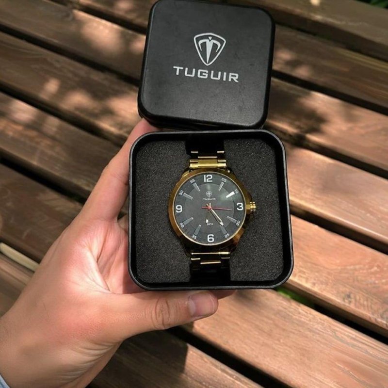 Relógio Masculino Dourado Tuguir 1 Ano