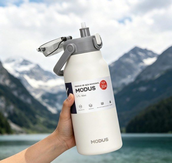 MODUS Garrafa Térmica 1700ml – 24h Gelada, Base Antiderrapante + Frete Grátis