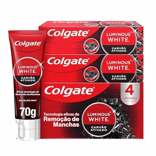 Colgate Luminous White Carvão Ativado Creme Dental Clareador, 4x70g