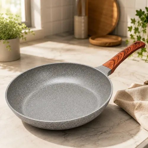 Frigideira Cerâmica Antiaderente 24cm Indução Cooktop Fogão a Gás Não Gruda Sem Óleo Cor Cinza Granito