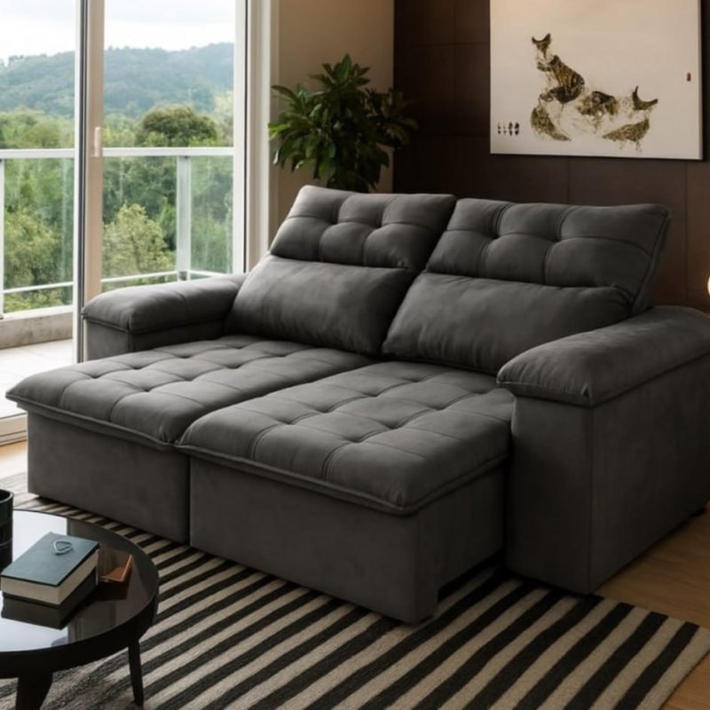 Sofá Retrátil/reclinável King House Verona 1,50m Velut Cinza C/ Molas