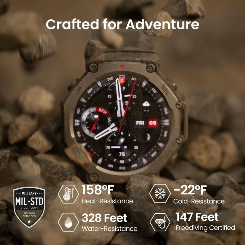 Smartwatch Amazfit T-Rex 3 GPS 48mm AMOLED – 10 ATM, Mapas Offline, Dual-Band GPS e Bateria de até 27 Dias