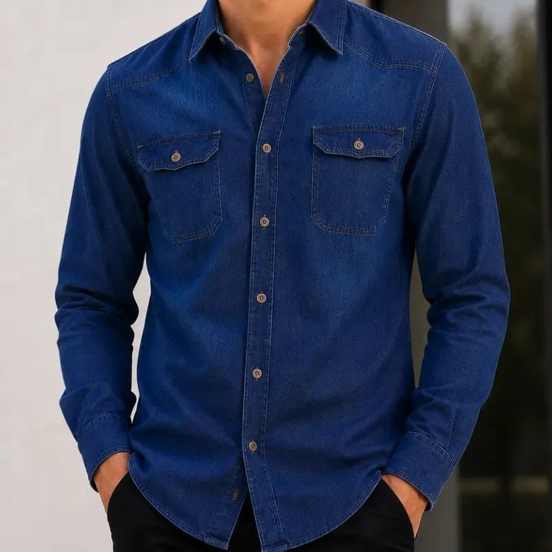 Camisa Jeans Slim Manga Longa Masculina (P ao GG)