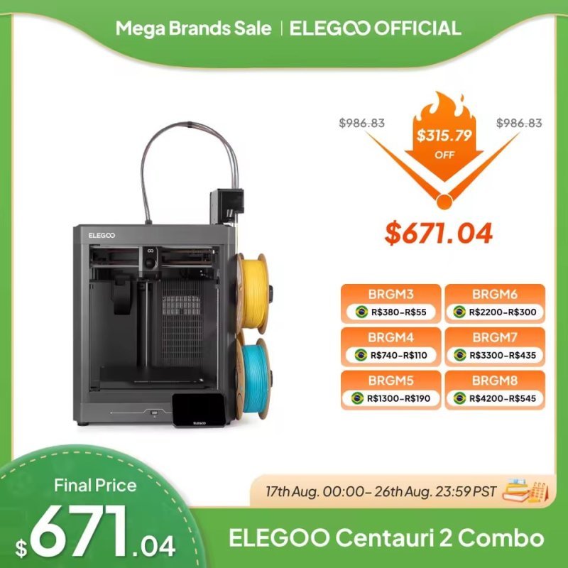 Impressora 3D ELEGOO Centauri 2 Combo Multicolor 4 Cores CANVAS, CoreXY 500 mm/s