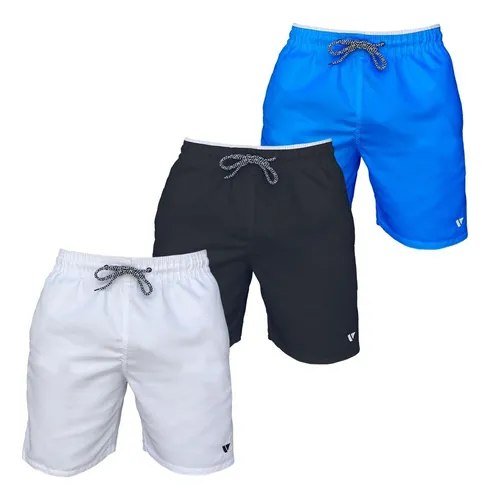 Kit 3 Bermudas Lisas Amarração Shorts Academia Treino Praia