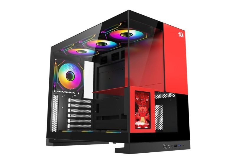 Gabinete Gamer Redragon Eternal Pro Preto e Vermelho Sem Fans com Tela LCD CA-613BR