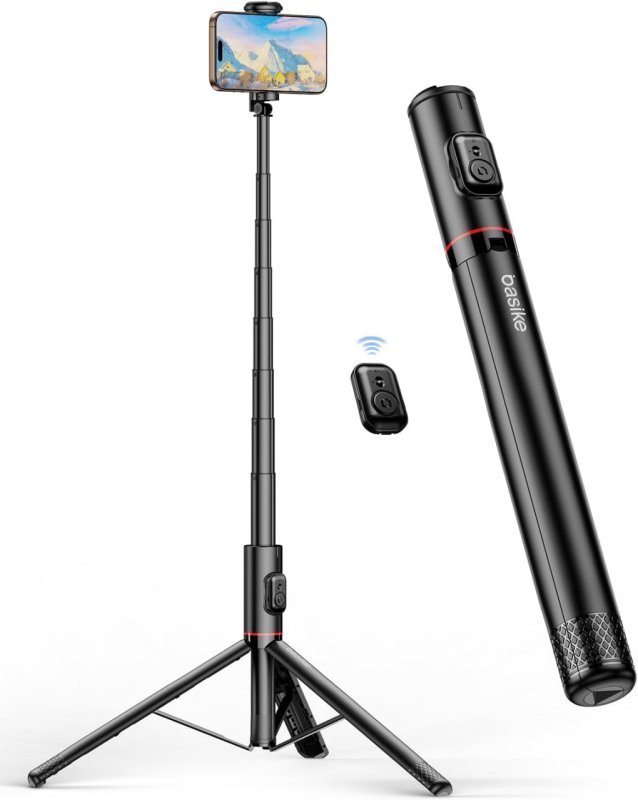 Basike Tripé para Celular 3 em 1, Bastão de Selfie 1,84m, Controle Remoto
