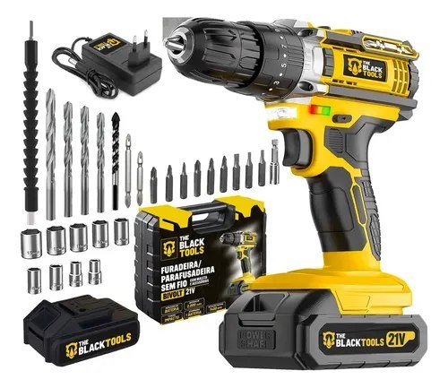 Parafusadeira E Furadeira Impacto The Black Tools Tb-21pw 3/8 Cor Amarelo