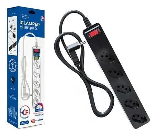 Filtro Clamper 5 Tomadas Pc Gamer 1270 / 2200w Bivolt Cor Preto