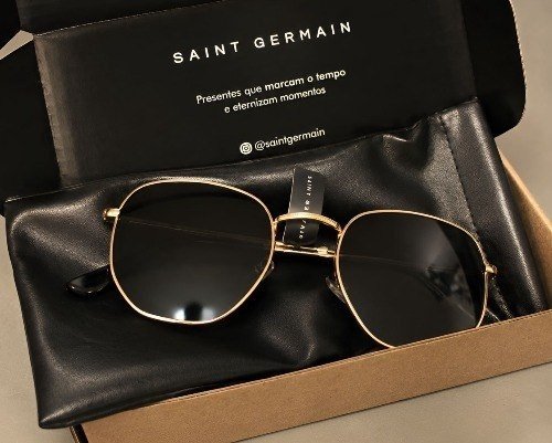 Óculos De Sol Saint Germain Dourado Harbor Aviador Uv400 Lente Preto Desenho Espelho + Frete Grátis
