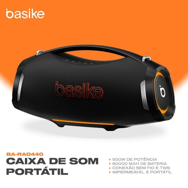 Caixa de Som Portátil Basike Bluetooth 500W Graves Fortes 60000mAh IPX6 À Prova D'água RGB TWS