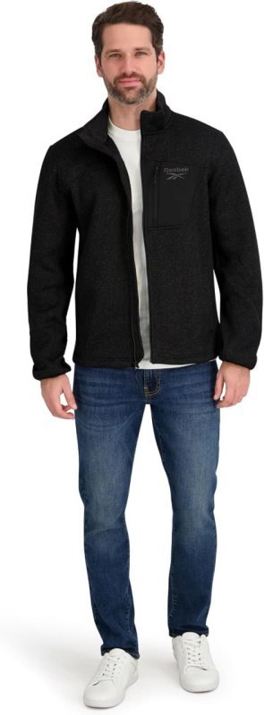 Jaqueta Mock Neck Zip-up Textured Fleece Shell Jacket Reebok masculino
