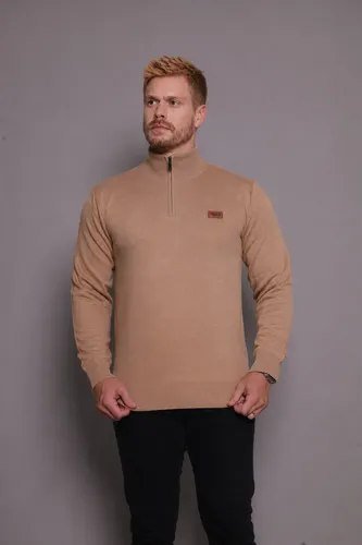 Suéter Masculino Zíper Gola Alta Red Nose Básico Inverno Bege G