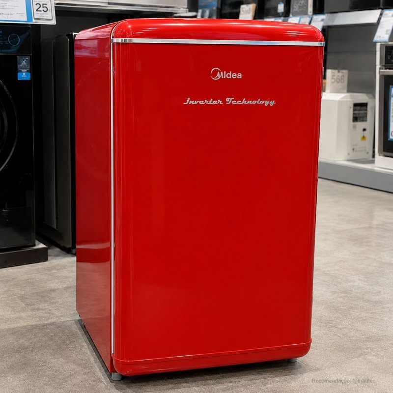 Frigobar Retrô Vermelho 93l Inverter Bivolt Midea Vermelho