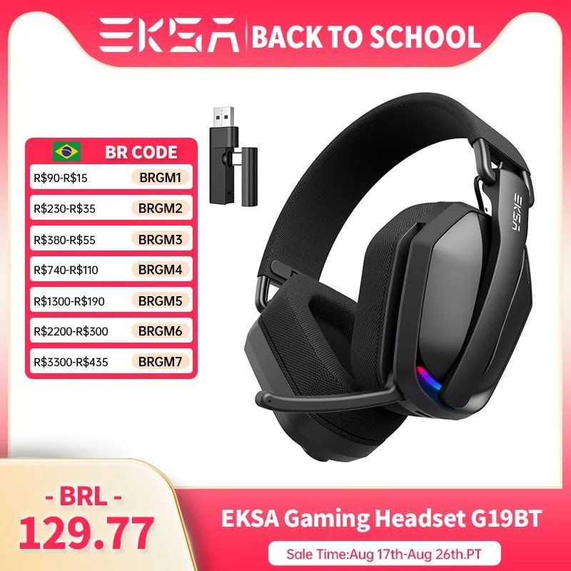 Headset Sem fio Eksa G19BT 2.4GHz Bluetooth 5.4 com microfone para PC/PS5/Xbox