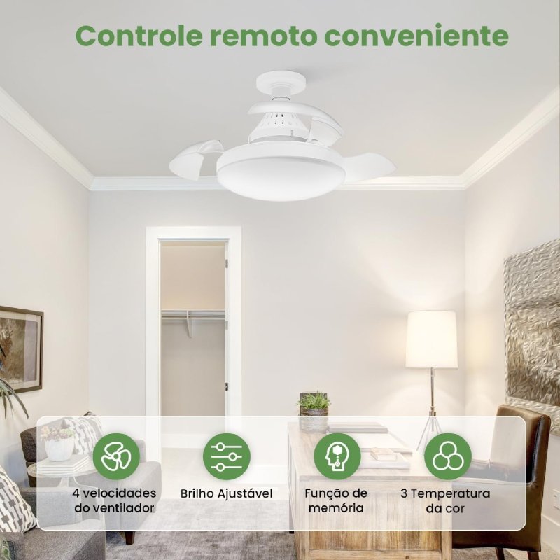 Airwit Ventilador de Teto E27 40 cm Bivolt Branco com Controle Remoto + Frete Grátis