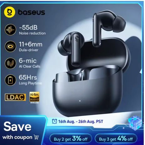 Baseus Bass EP10 Fone Sem Fio - ANC 55dB