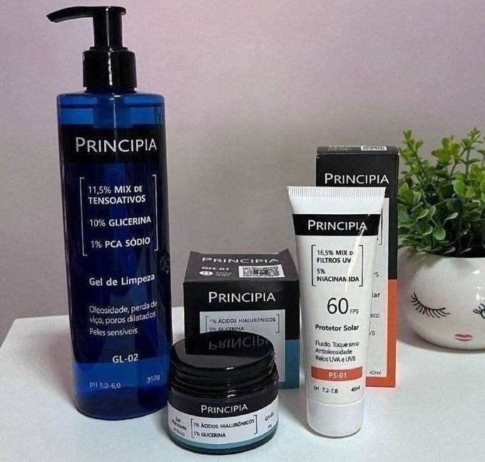 Kit Principia Skincare Gel de Limpeza GL-02 + Protetor Solar FPS 60 + Creme Hidratante CH-01 + Frete Grátis