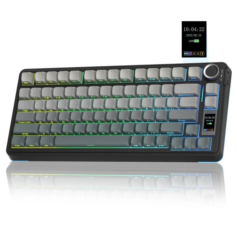 Teclado Mecanico Sem Fio AULA S75Pro 75% com iluminação RGB, tela TFT