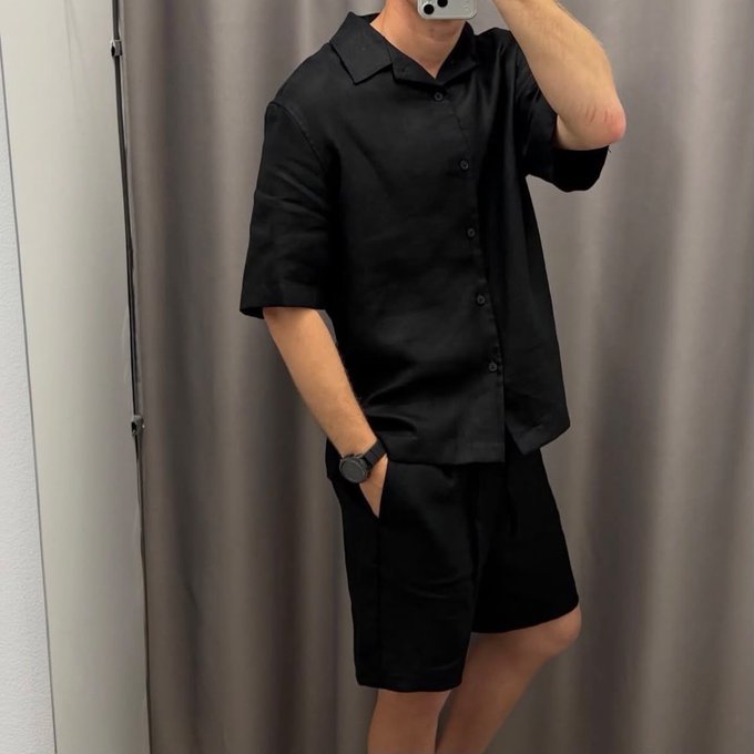 Conjunto Linho Camisa Shorts Mauricinho com Bolso + Frete Grátis