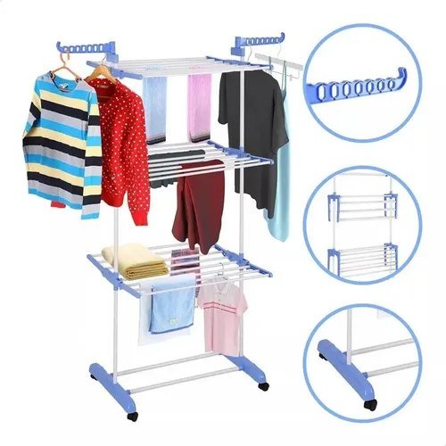 Varal De Chão Grande De Roupas 3 Andares Dobrável Cor Azul Kontuz 170 cm