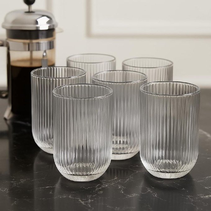 Jogo com 6 Copos de Vidro Canelado 423ml