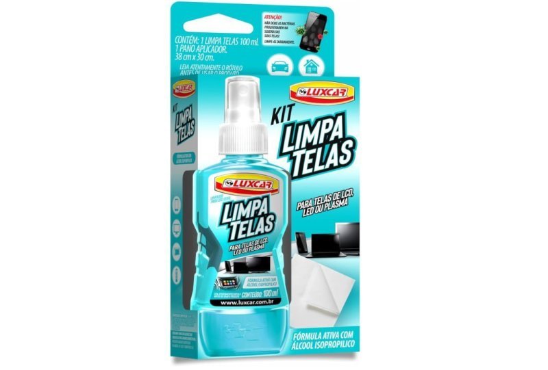 Luxcar Kit Limpa Telas 100 ml + Pano Aplicador - Fórmula Ativa Álcool Isopropílico