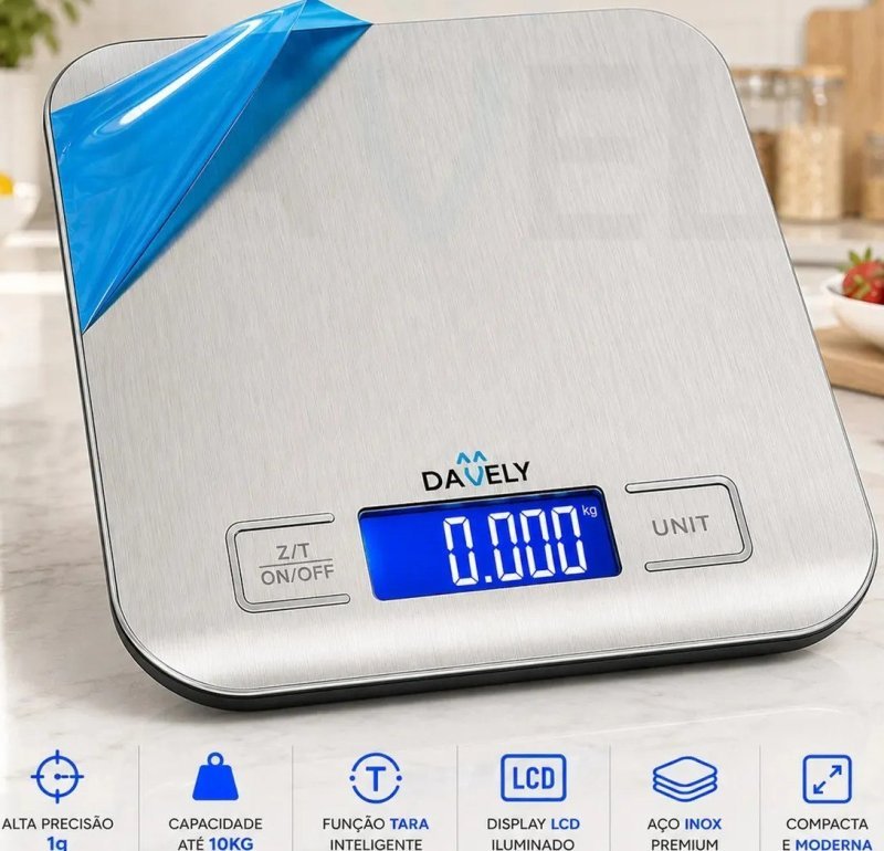 Balança Digital Cozinha eletrônica Touch 10kg Inox Display Led LCD