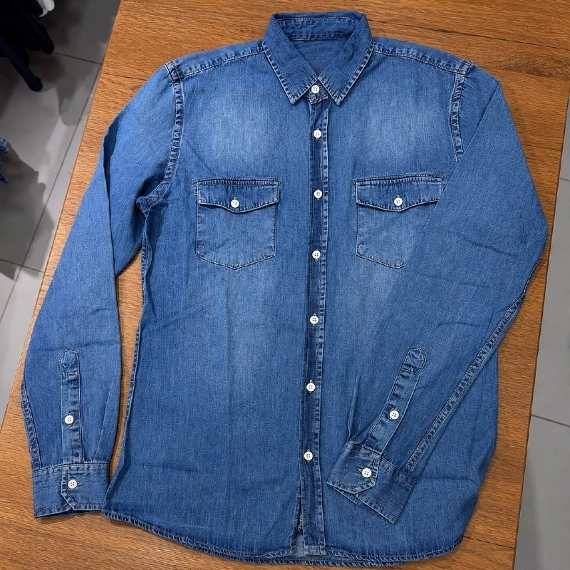 Camisa Jeans Slim Manga Longa Masculina
