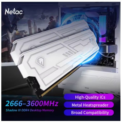 Memória ram Netac Shadow III ddr4 2x8GB 3200Mhz Branca