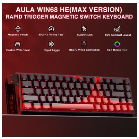 AULA WIN60 WIN68 HE Esports Teclado com interruptor magnético Gatilho rápido 8K Retorno RGB Hotswap 60% 68% Teclado de jogo personalizado
