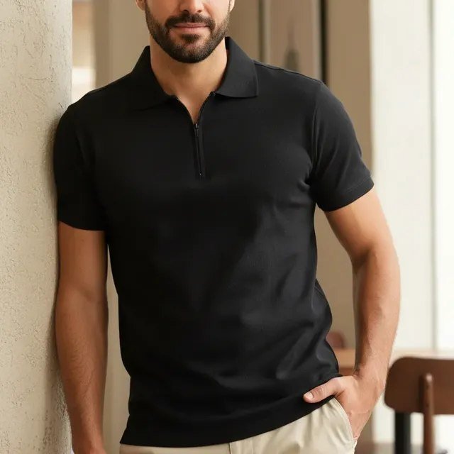 Camisa Polo Masculina Anistia Zíper Slim Algodão Elastano
